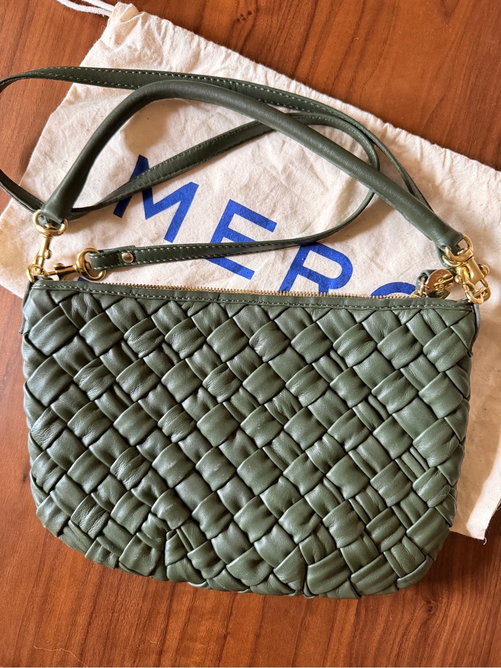 Clare V Army Green Woven Puffy Petite Moyen Messenger - Picture 3 of 13